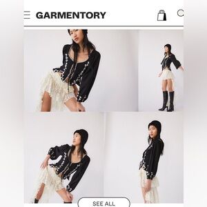 Anthro Tach Clothing Lace High-Low Ruffle Skirt Blanca Boho Coastal Cowgirl L